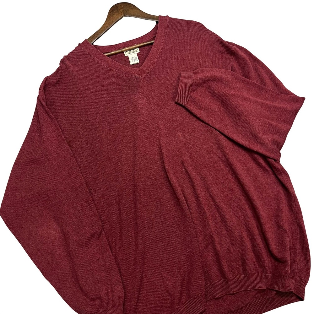 LL Bean Mens XXL Tall Burgundy V Neck Long Sleeve Sweater‎ 100% Cotton Casual